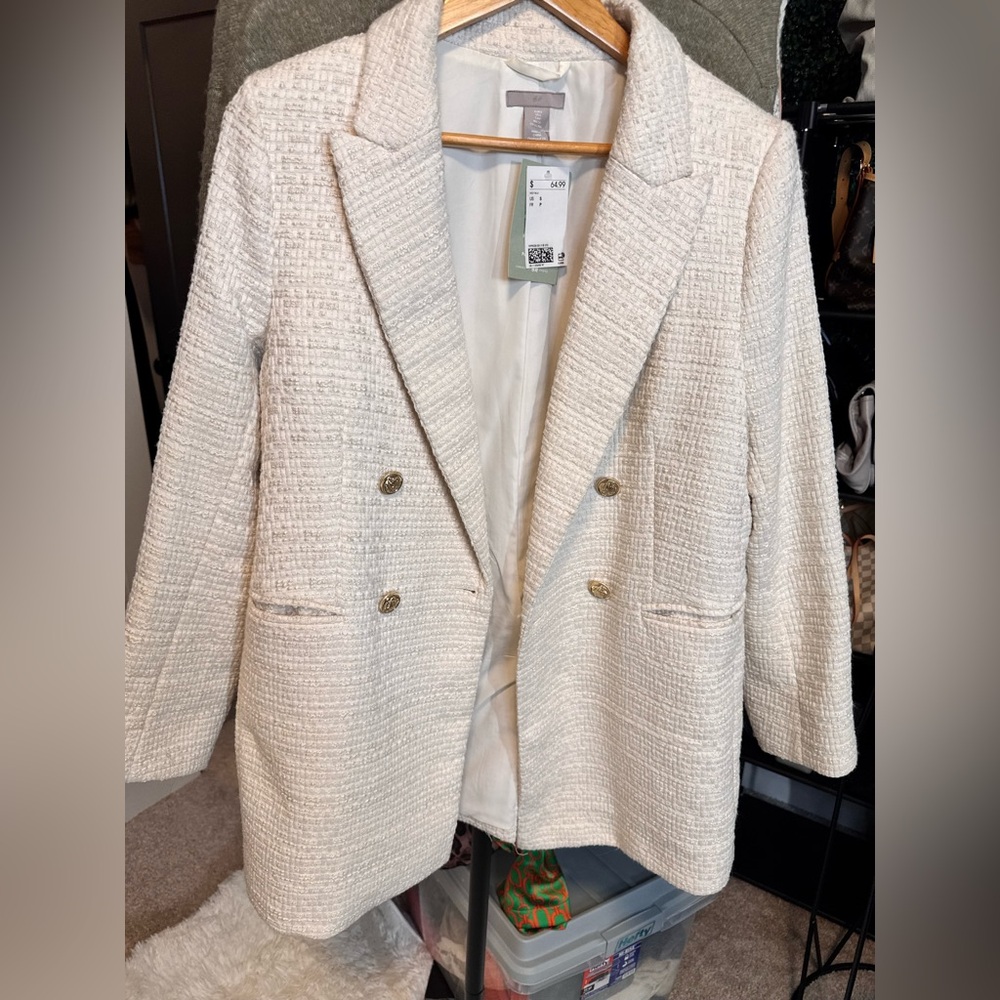 H&M Textured Cream Blazer – Conscious Choice Collection Size Small